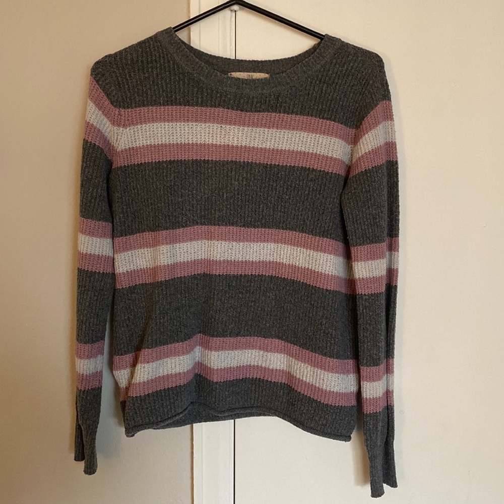 Pink Rose Grey, White and Pink Sweater -Size S